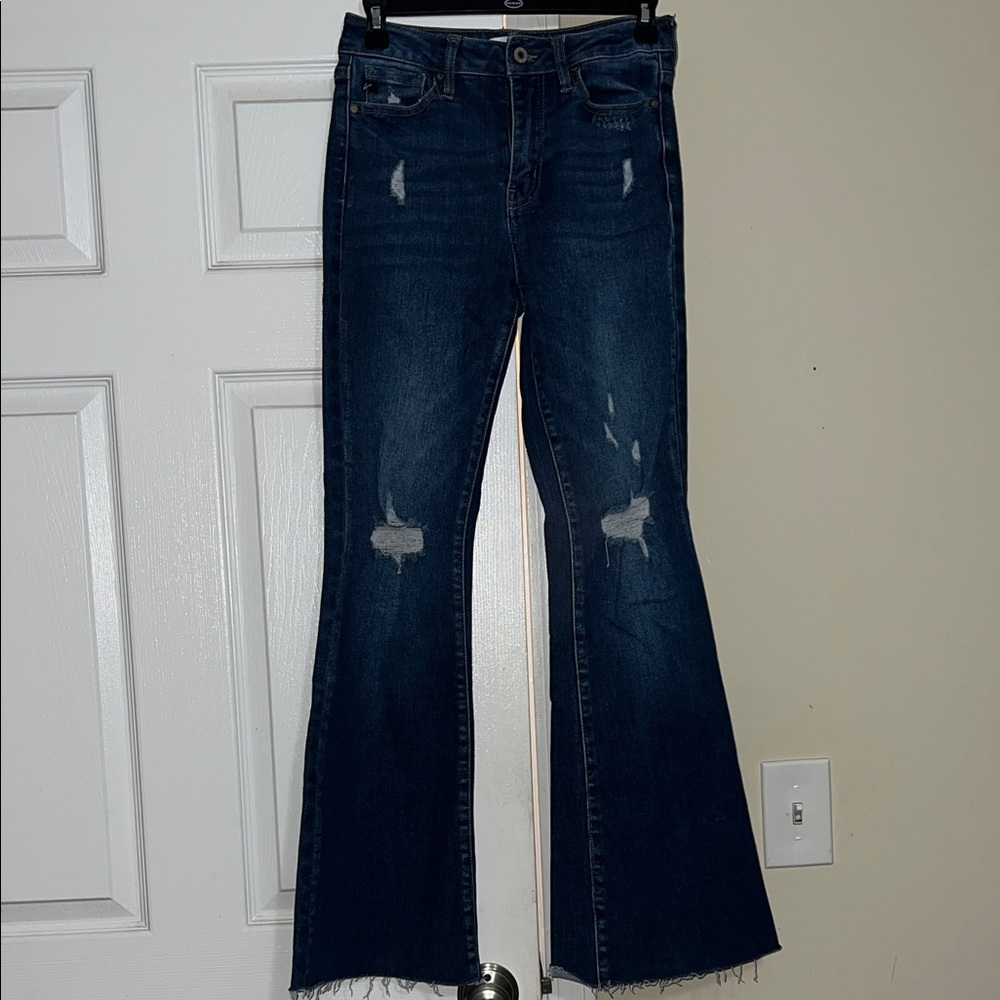 KanCan Dark Blue Distressed Wide Leg Jeans